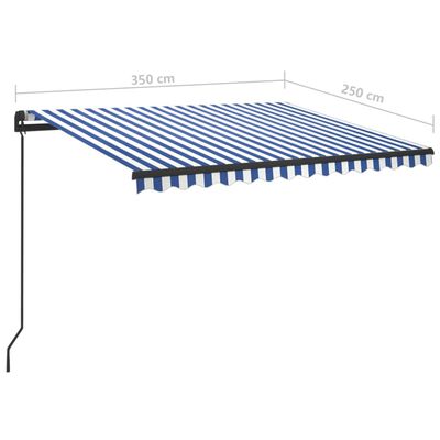 vidaXL izvelkama markīze ar LED, 3,5x2,5 m, manuāla, zili balta