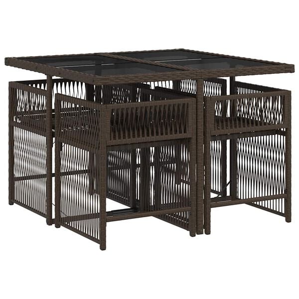 vidaXL 5-daļīgs dārza mēbeļu komplekts ar matračiem, PE rotangpalma