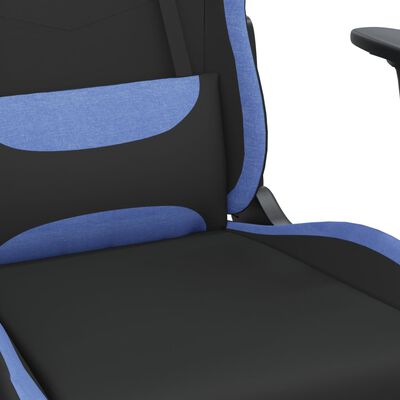 vidaXL masāžas datorspēļu krēsls ar kāju balstu, melns un zils audums