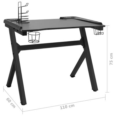 vidaXL datorspēļu galds ar LED, Y-formas kājas, melns, 110x60x75 cm