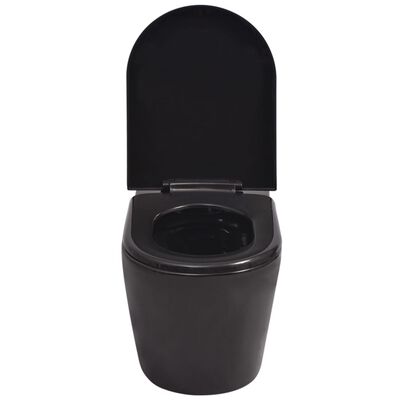 vidaXL tualetes pods ar tvertni, stiprināms pie sienas, melna keramika