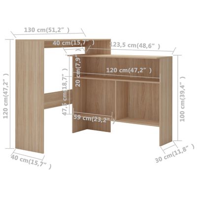 vidaXL bāra galds ar divām virsmām, 130x40x120 cm, ozolkoka krāsā