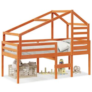 vidaXL augstā gulta ar jumtu vaska brūnas 90x200 cm priedes masīvkoks