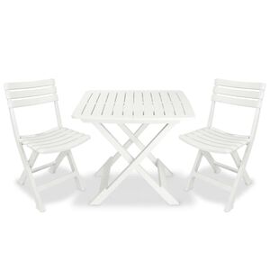 vidaXL 3-daļīgs bistro mēbeļu komplekts, saliekams, plastmasa, balts