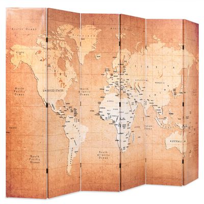 vidaXL istabas aizslietnis, 228x170 cm, saliekams, pasaules karte