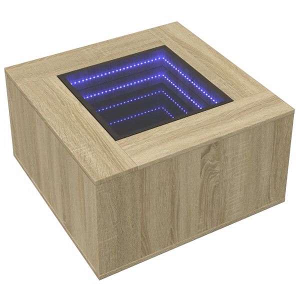 vidaXL kafijas galdiņ&scaron; ar LED, ozola, 60x60x40 cm, inženierijas koks
