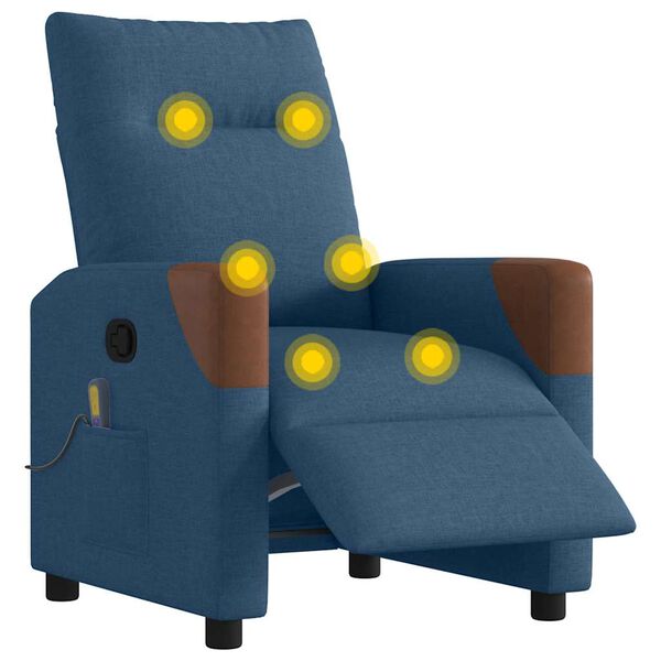 vidaXL elektrisks masāžas krēsls, atgāžams, zils audums