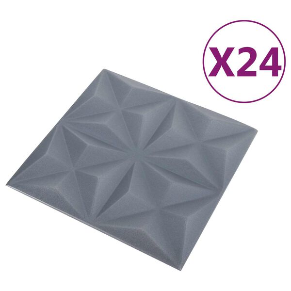 vidaXL Sienas paneļi 24 pcs Origami Pelēks 50 x 50 cm XPS Putu