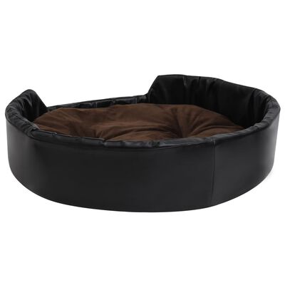 vidaXL suņu gulta, melna ar brūnu, 90x79x20 cm, plīšs, mākslīgā āda