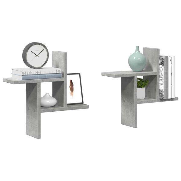 vidaXL sienas plaukti, 2 gab., pelēki, 38x12x38 cm, inženierijas koks