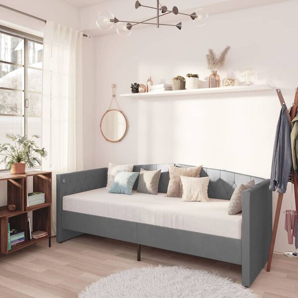 vidaXL dīvāngulta ar matraci, USB, gaiši pelēks samts, 90x200 cm
