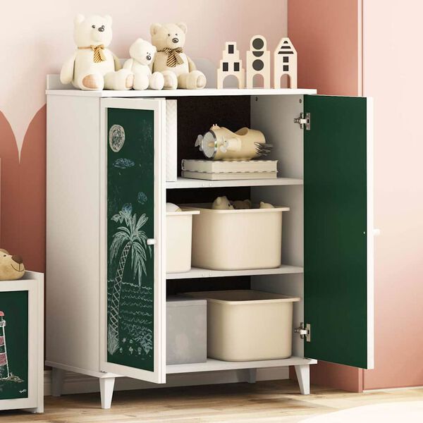 vidaXL Skapītis ar divām durvīm un tāfeli priek&scaron;ā ROROS Balts