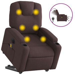 vidaXL elektrisks masāžas krēsls, paceļams, atgāžams, brūns audums