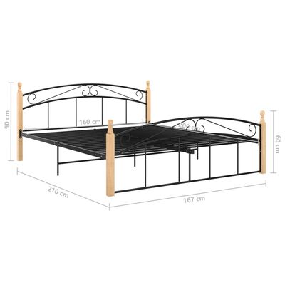 vidaXL gultas rāmis, melns, metāls un ozola masīvkoks, 160x200 cm