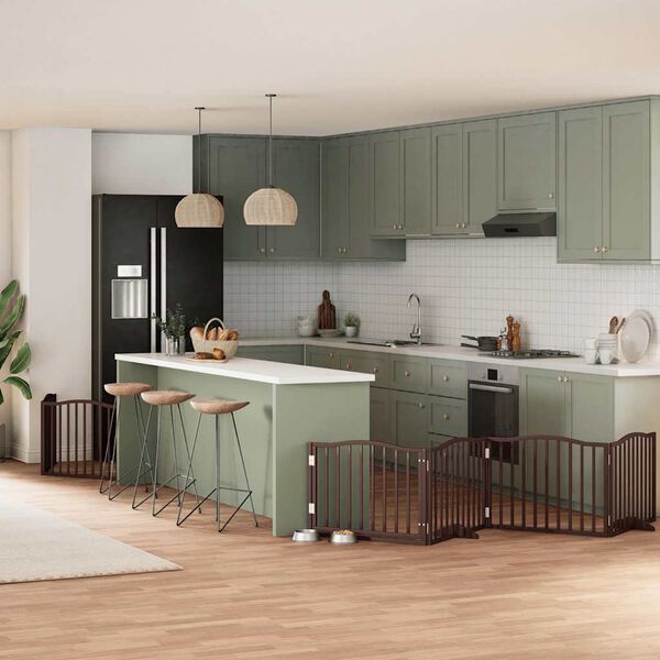 vidaXL suņu vārti ar durvīm, salokāmi, 6 paneļi, 480 cm, papeles koks