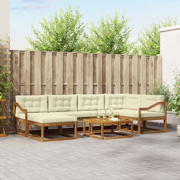 vidaXL Āra dīvānu komplekts ar spilvenu 7 pcs Dabisks un krējuma