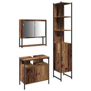 vidaXL Vannas istabas mēbeļu komplekts ar plauktu 3 pcs Vecs koks