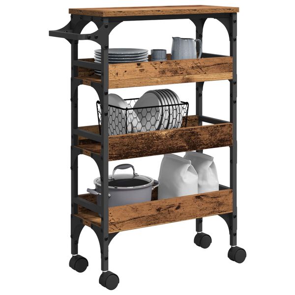 vidaXL Virtuves ratiņ&scaron; Vecs koks 53 x 20 x 76 cm Inženierijas koks