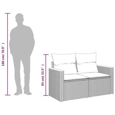 vidaXL divvietīgs dārza dīvāns ar matračiem, pelēka PE rotangpalma