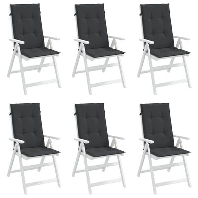 vidaXL dārza krēslu spilveni, 6 gab., melni, 120x50x3 cm, audums