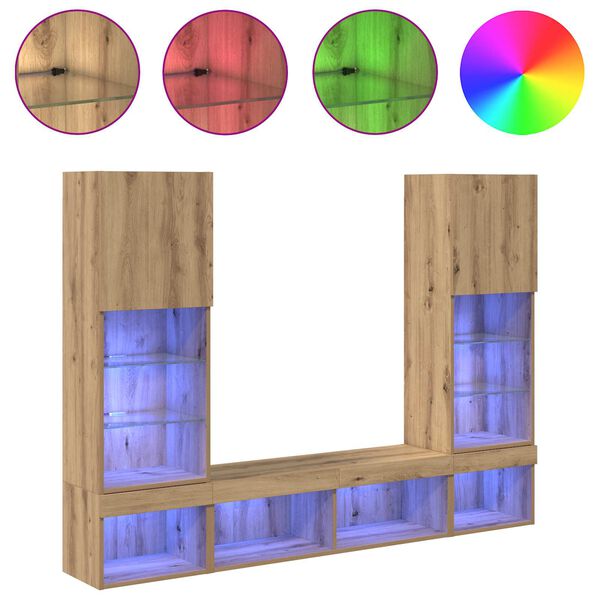 vidaXL TV sienas komplekti ar LED ar LED 5 pcs Artisānā ozols