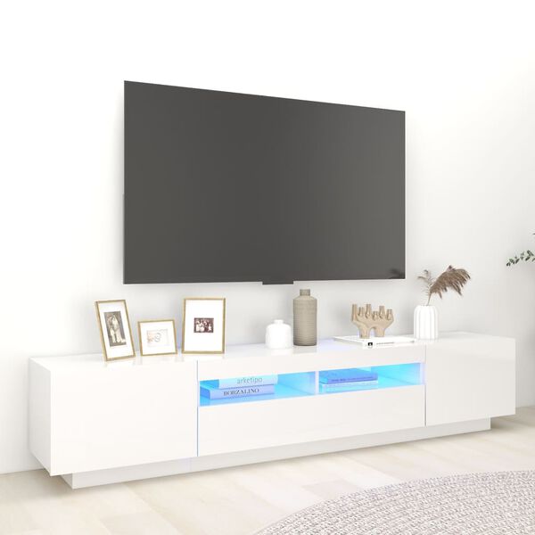 vidaXL TV skapītis ar LED lampiņām, 200x35x40 cm, spīdīgi balts
