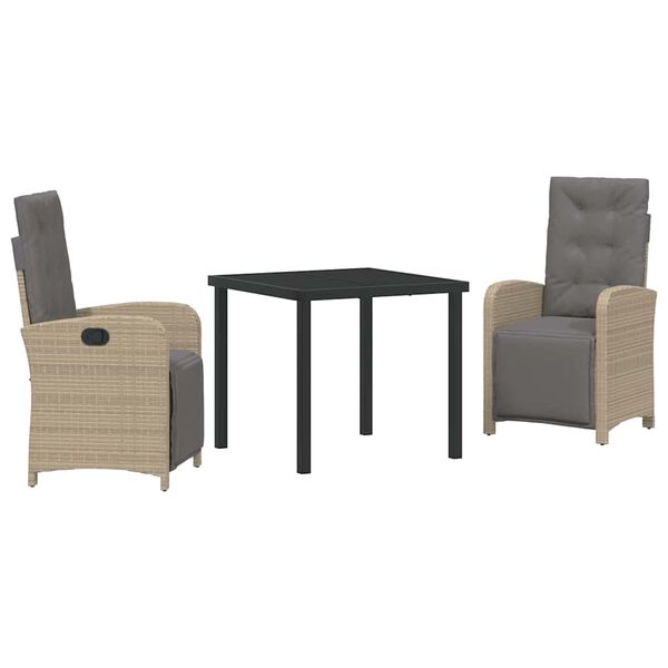 vidaXL Dārza ēdamgalds ar spilvenu 3 pcs Bē&scaron;a poliratāns