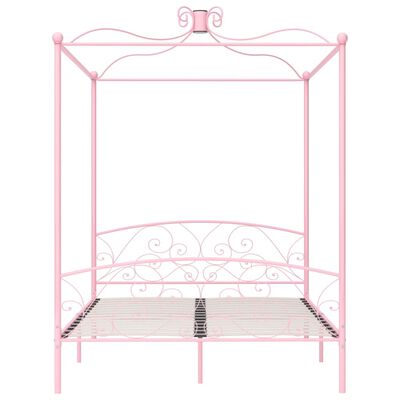 vidaXL gultas rāmis ar nojumi, rozā, metāls, 160x200 cm