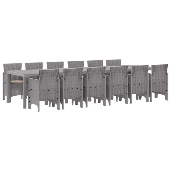 vidaXL Dārza ēdamgalds 13 pcs Gai&scaron;i pelēks Polt rattan