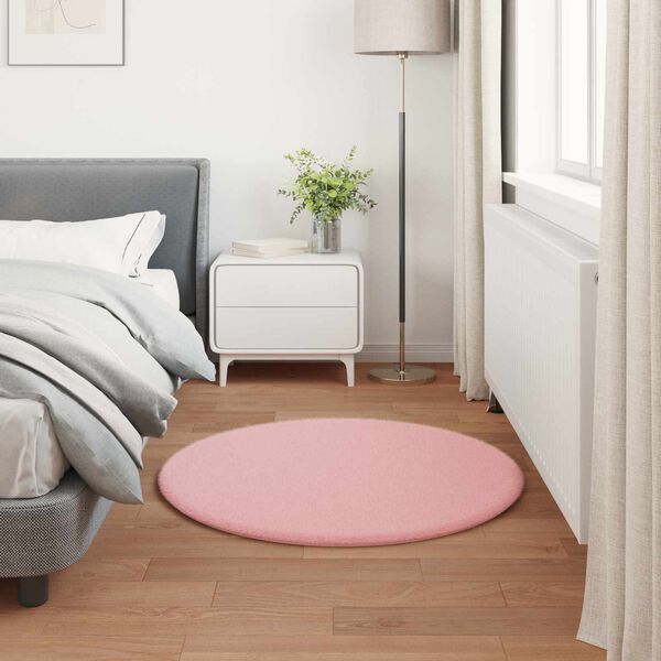 vidaXL Mākslīgā tru&scaron;a kažokādas paklājs Olite Rozā &Oslash; 100 cm Poliesters