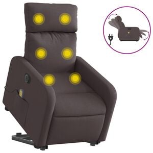 vidaXL elektrisks masāžas krēsls, paceļams, atgāžams, brūns audums