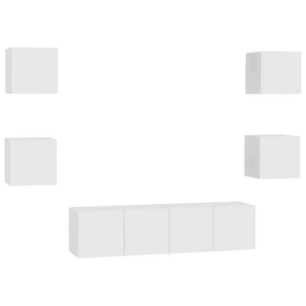 vidaXL 6-daļīgs TV plauktu komplekts, balts, inženierijas koks