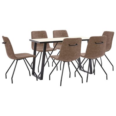 vidaXL virtuves galds un 6 krēsli, brūna mākslīgā āda