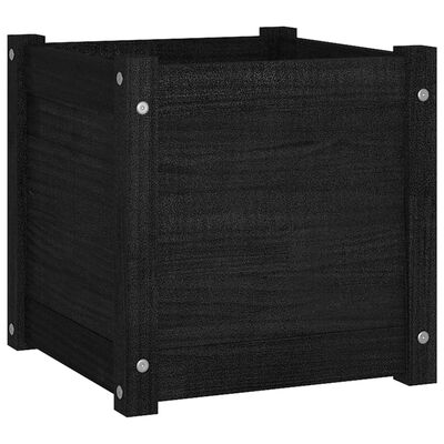 vidaXL dārza puķu kaste, 40x40x40 cm, melns priedes masīvkoks