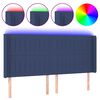 vidaXL gultas galvgalis ar LED, 203x16x118/128 cm, zils audums