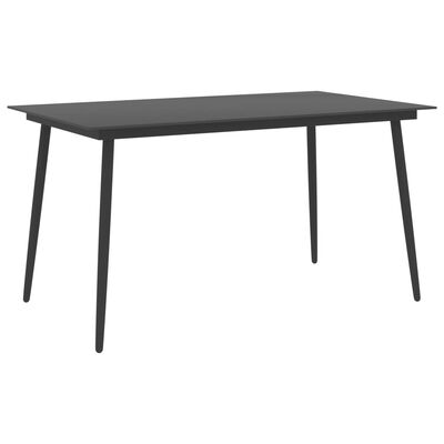 vidaXL dārza galds, melns, 150x90x74 cm, tērauds un stikls