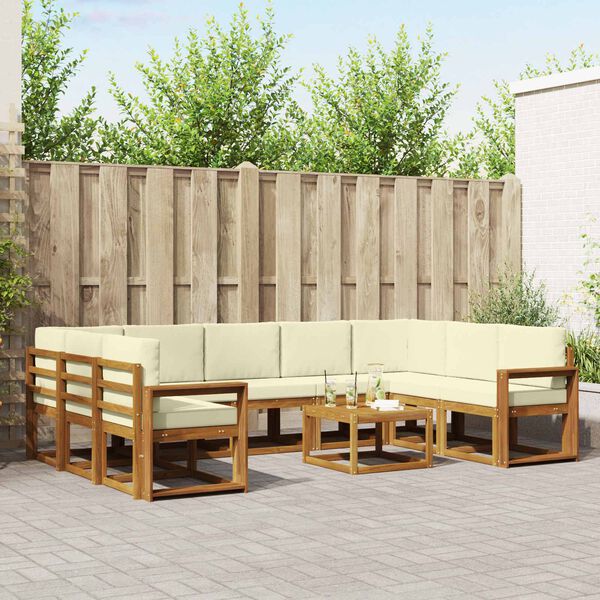 vidaXL Āra dīvānu komplekts ar spilvenu 10 pcs Dabisks un krējuma