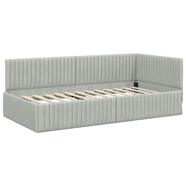 vidaXL Stūra gultas rāmis Gaiši pelēks 90 cm x 200 cm Samts