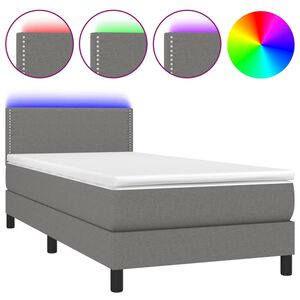 vidaXL atsperu gulta ar matraci, LED, tum&scaron;i pelēks audums, 80x200 cm