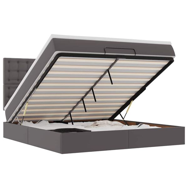 vidaXL Osmaņu gultas rāmis ar matrača pelēks 160x200cm mākslīgā āda