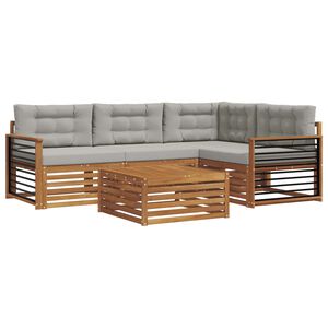 vidaXL Āra dīvānu komplekts ar spilvenu 5 pcs Dabīgs un gai&scaron;i pelēks