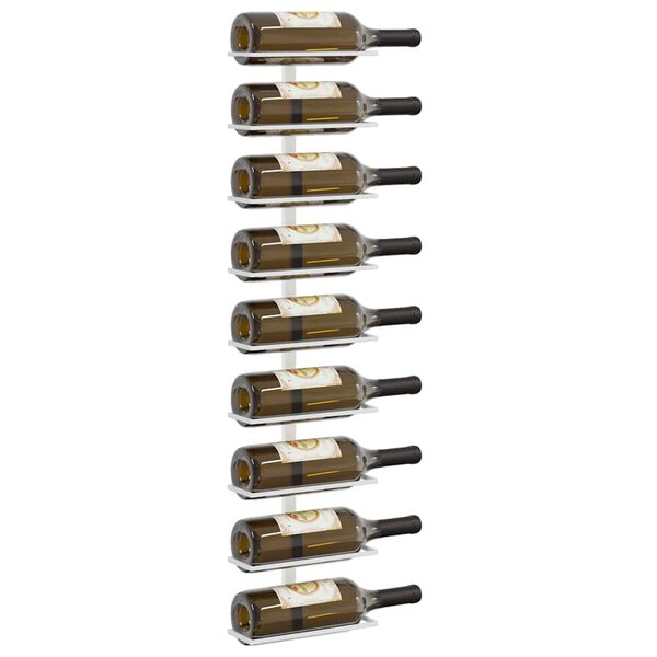 vidaXL vīna pudeļu sienas plaukts 9 pudelēm, balts, dzelzs