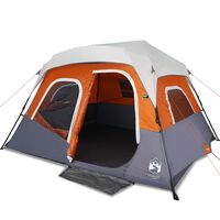 vidaXL kempinga telts ar LED, 6 personām, gaiši pelēka un oranža