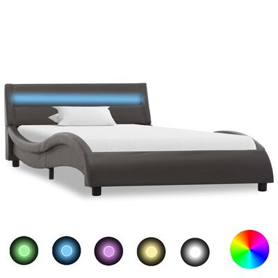 vidaXL gultas rāmis ar LED, pelēka mākslīgā āda, 100x200 cm