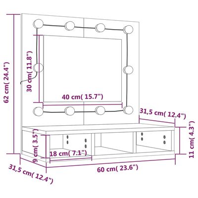 vidaXL spoguļskapītis ar LED, balts, 60x31,5x62 cm