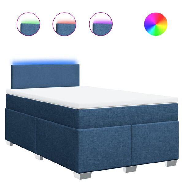 vidaXL atsperu gultas rāmis ar matraci, zils, 120x200 cm, audums