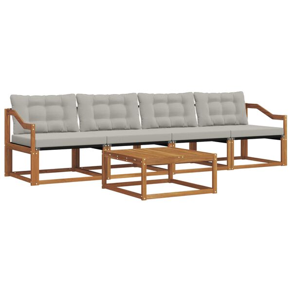 vidaXL Āra dīvānu komplekts ar spilvenu 5 pcs Dabīgs un gai&scaron;i pelēks