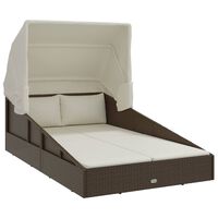 vidaXL sauļošanās gulta ar jumtu, 200x114x128 cm, brūna PE rotangpalma