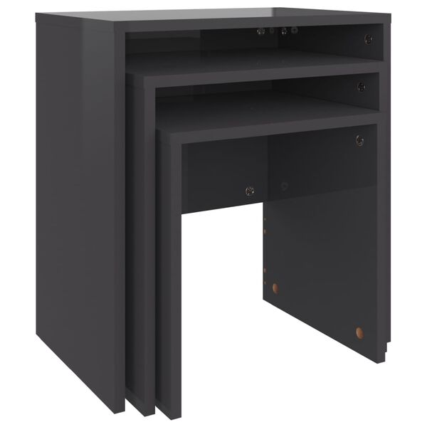 vidaXL kafijas galdiņi 3 gb. sabīdāmi spīdīgi pelēki inženierijas koks