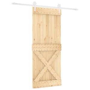 vidaXL Slīdo&scaron;ās durvis 85 x 210 cm Cieta priedes koks (neapstrādāts)